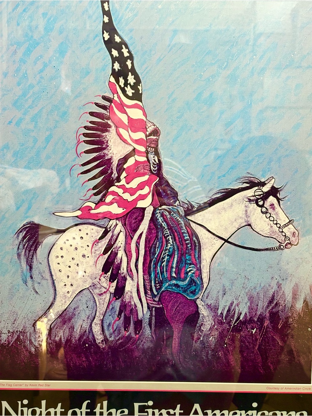 Vintage Kevin Red Star “Night of the First Americans” Print Signed & Framed VTG - Picture 2 of 12